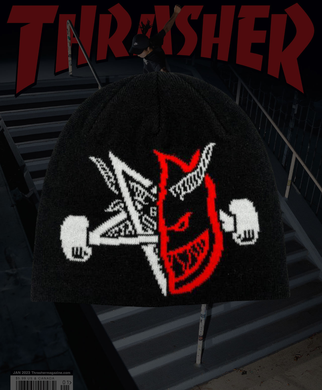THRASHER X SPITFIRE THRASH & BURN SKULLY BEANIE BLACK