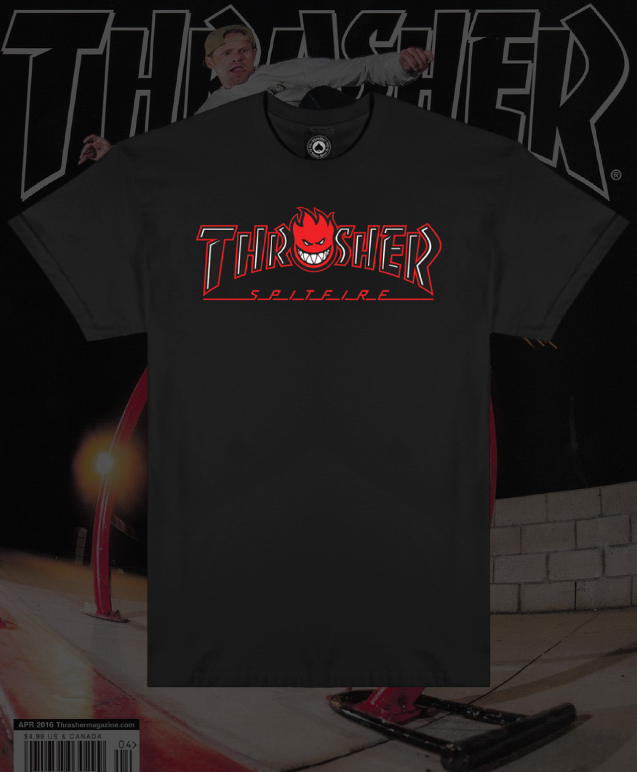 THRASHER X SPITFIRE BIG HEAD OUTLINE TEE BLACK