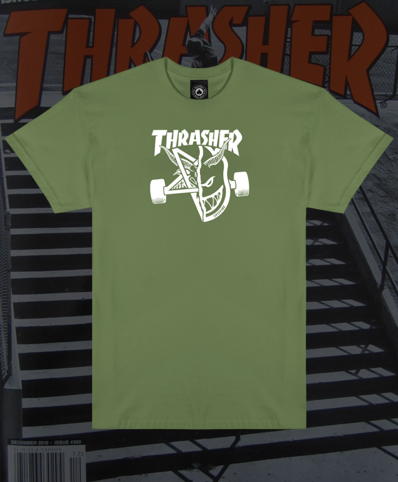 THRASHER X SPITFIRE THRASH & BURN TEE MILITARY GREEN