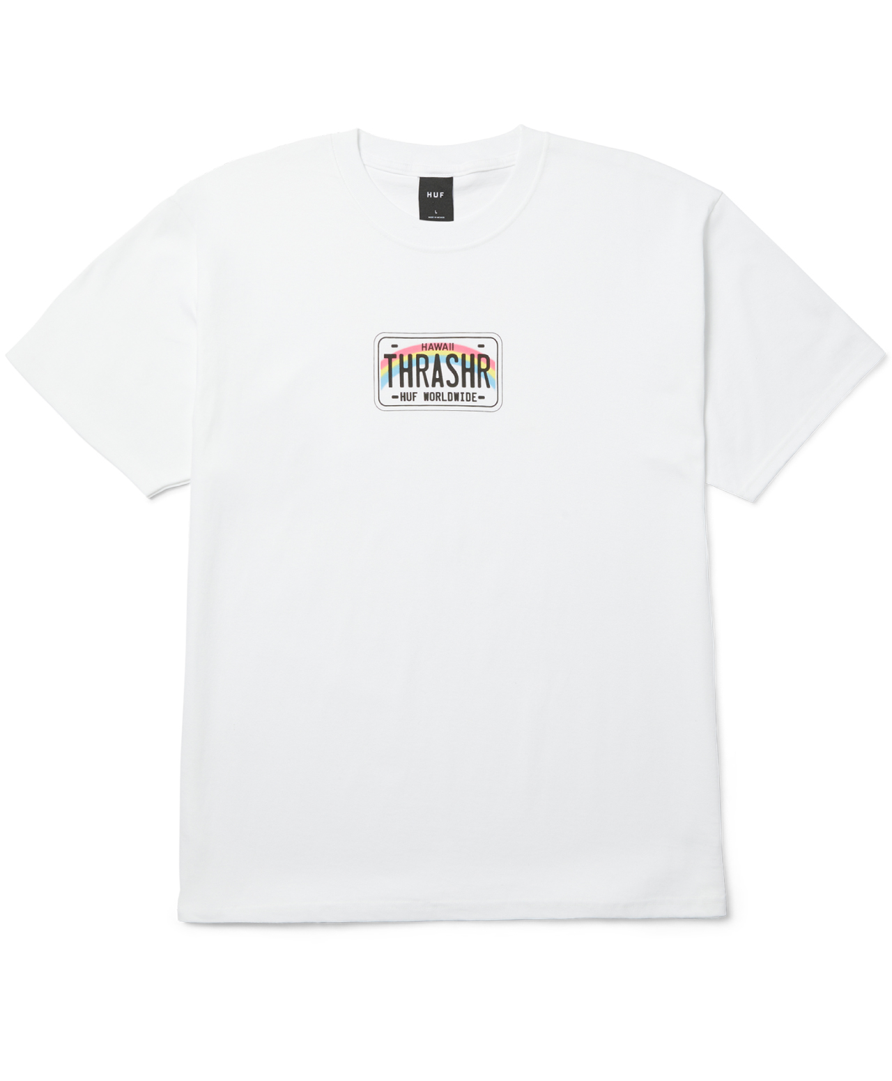 HUF X THRASHER LICENSE PLATE TEE WHITE