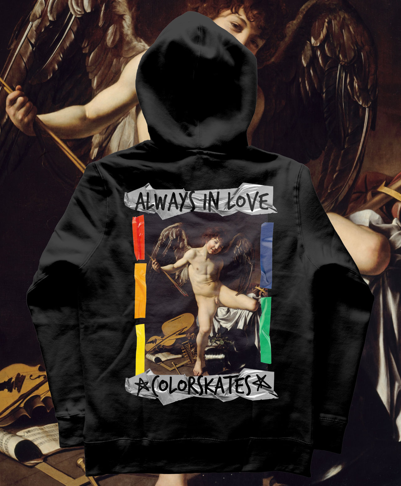 COLOR CUPID IN LOVE LARGE PREMIUM HOOD BLACK