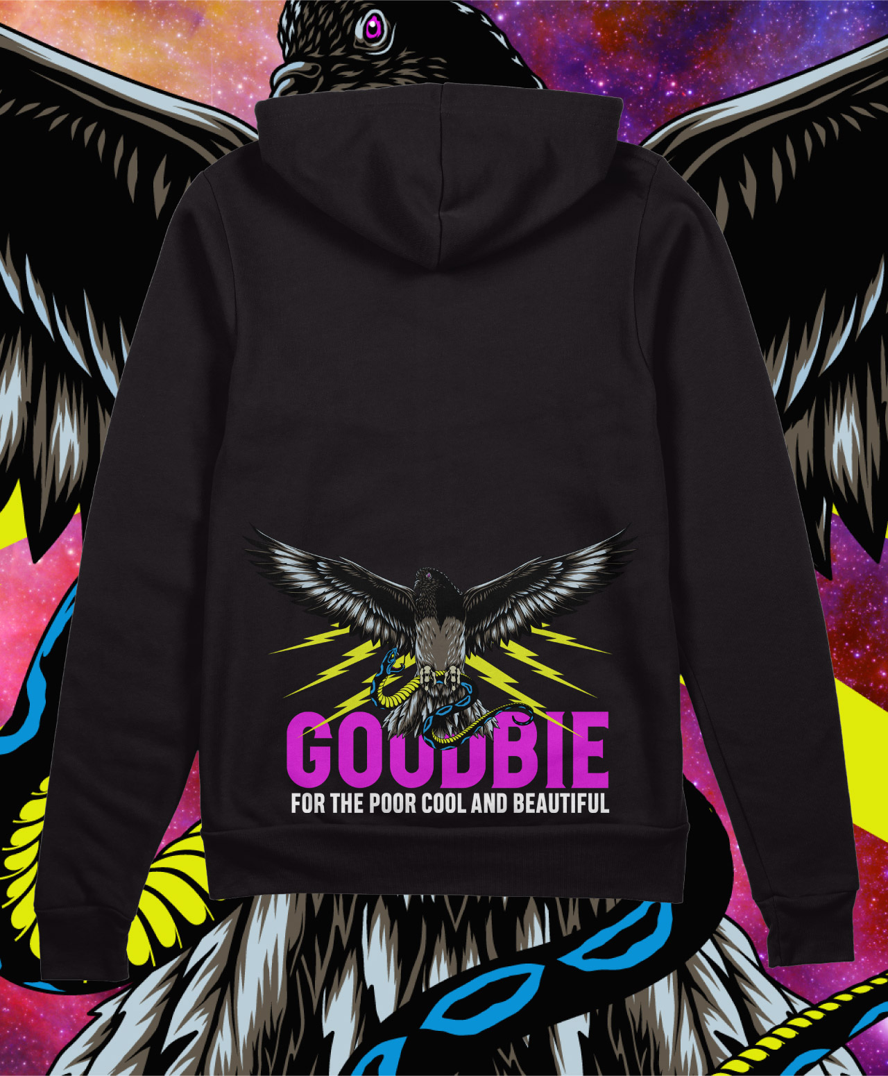 GOODBIE PIGEON NEON ZIP HOOD BLACK