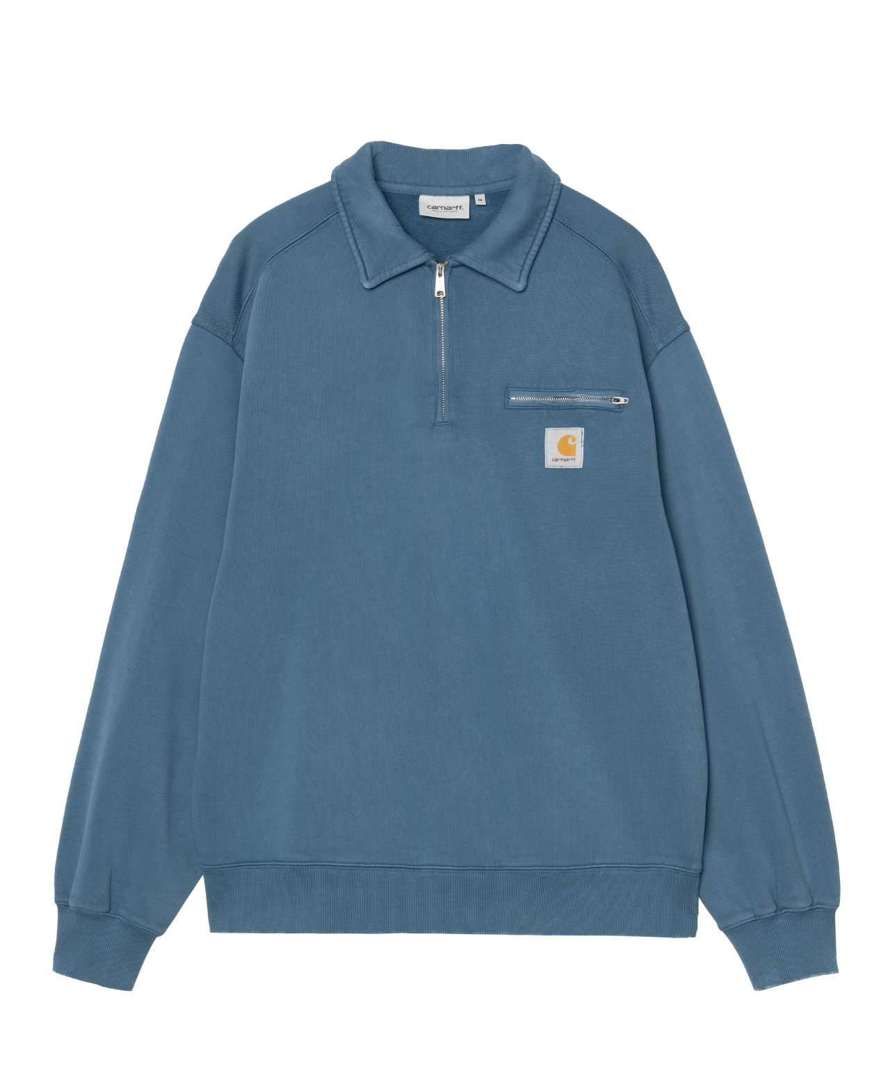 CARHARTT WIP HALF ZIP DETROIT SWEAT BLUE RIVER STONE WASHED