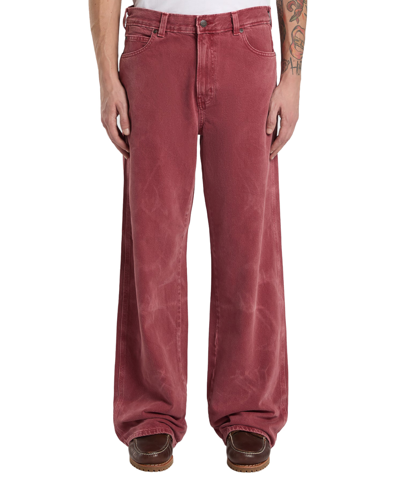 DICKIES 958 BAGGY STRAIGHT WORK DENIM PANTS GARNET