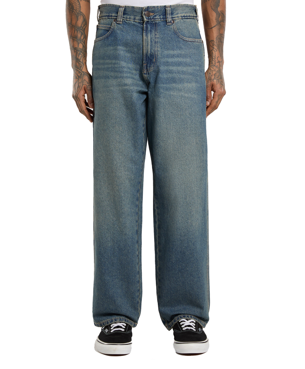 DICKIES 958 BAGGY TAPERED WORK DENIM PANTS KHAKI TINTED BLUE
