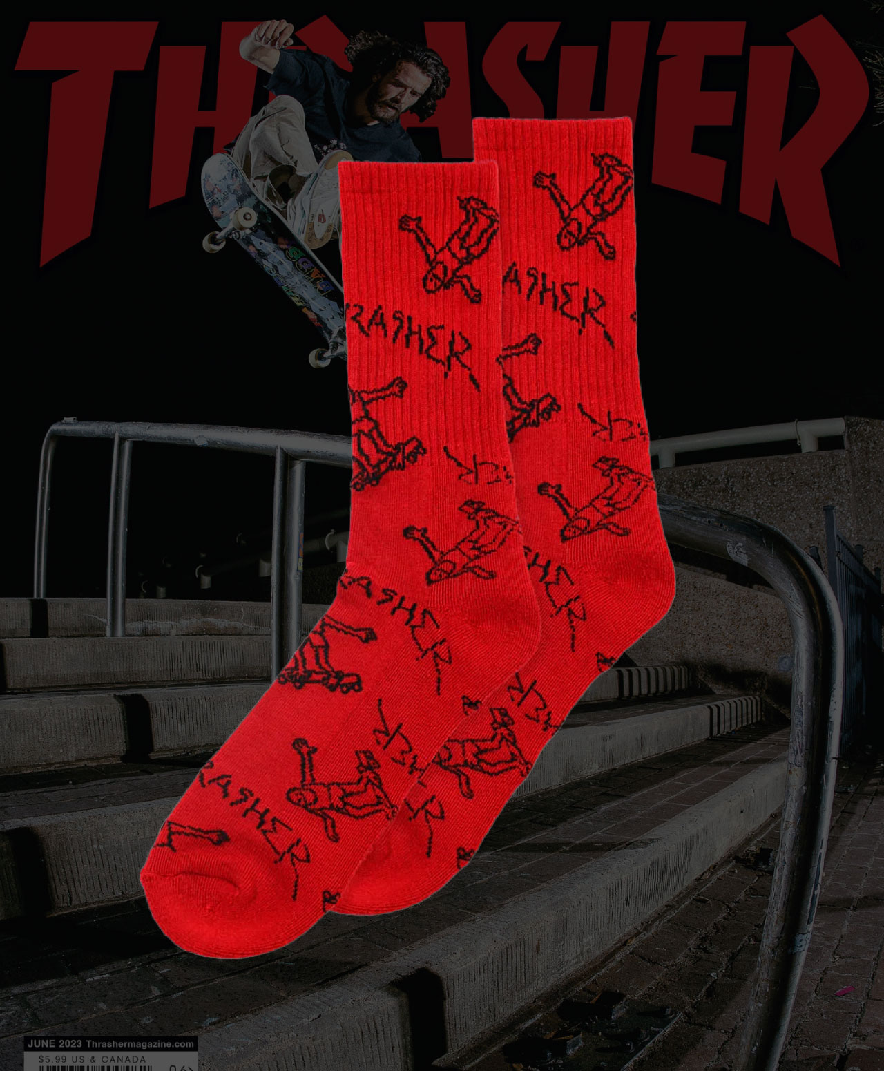 THRASHER GONZ LOGO CREW SOCKS RED/BLACK
