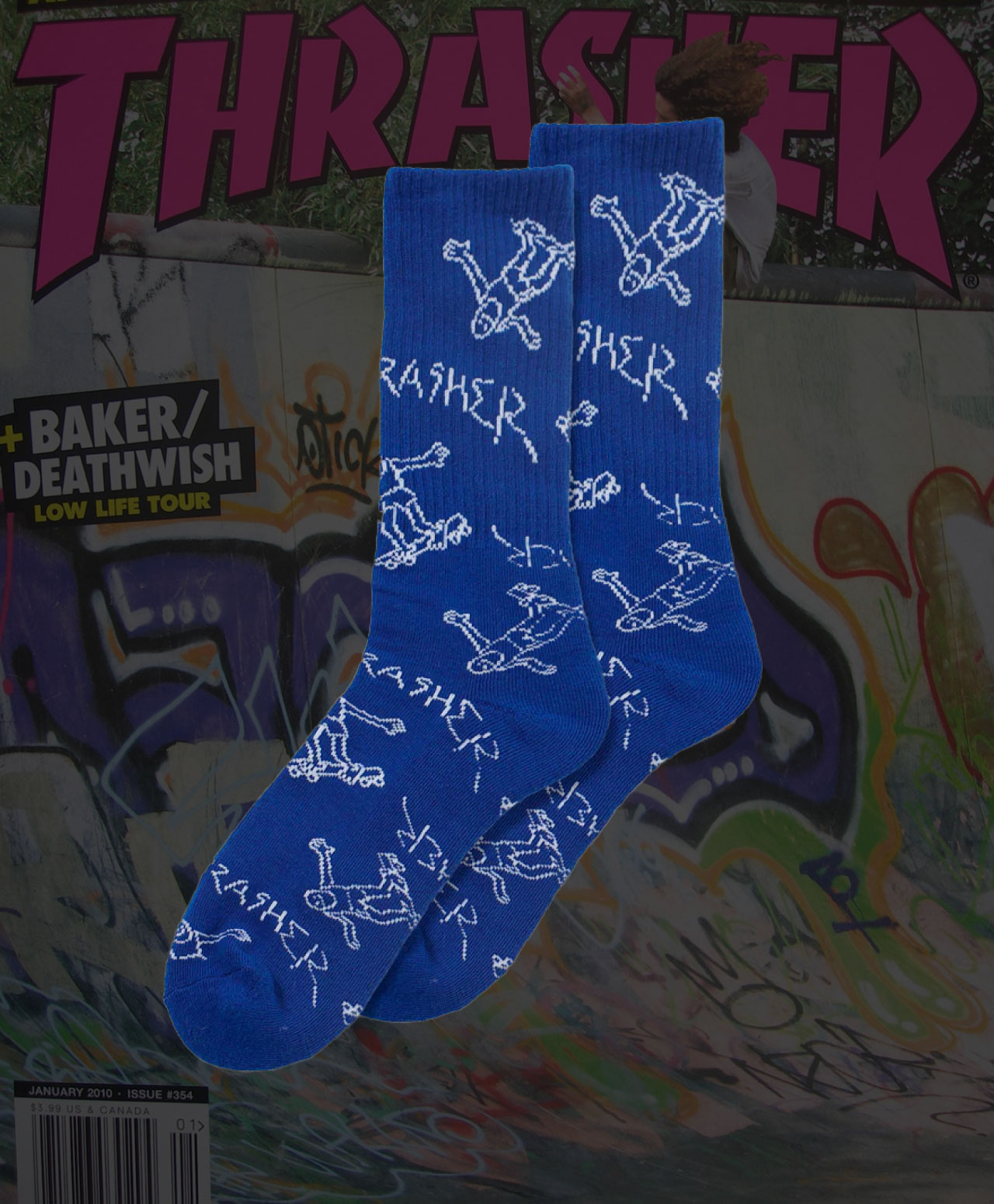 THRASHER GONZ LOGO CREW SOCKS BLUE/WHITE