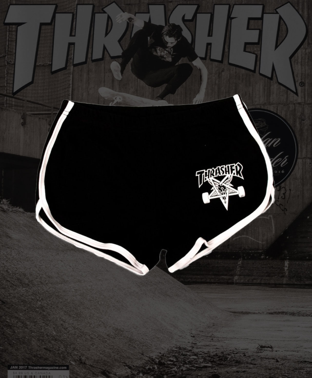 THRASHER SKATEGOAT NIGHT LADIES SHORTS BLACK