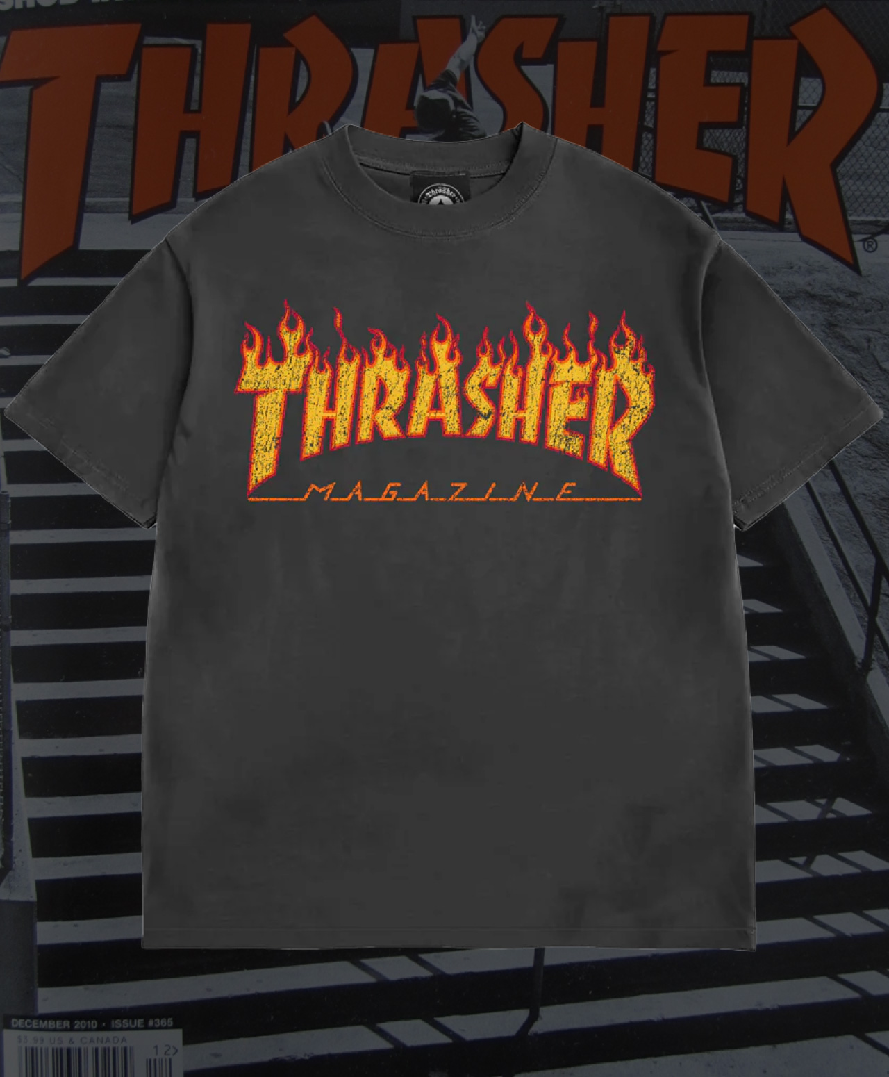 THRASHER FLAME VINTAGE TEE BLACK