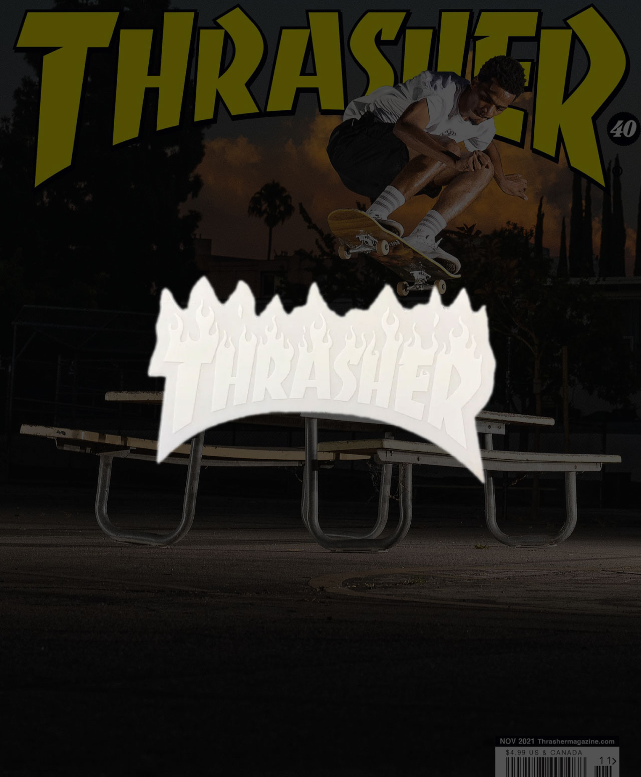 THRASHER FLAME SMALL STICKER WHITE