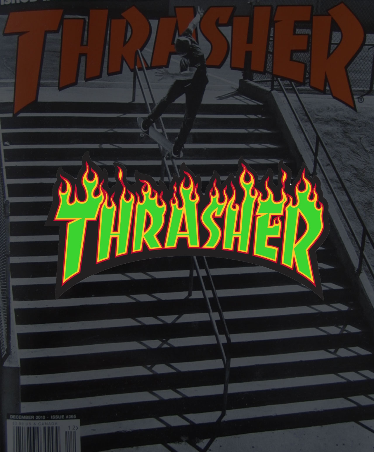 THRASHER FLAME MEDIUM STICKER BLACK/GREEN