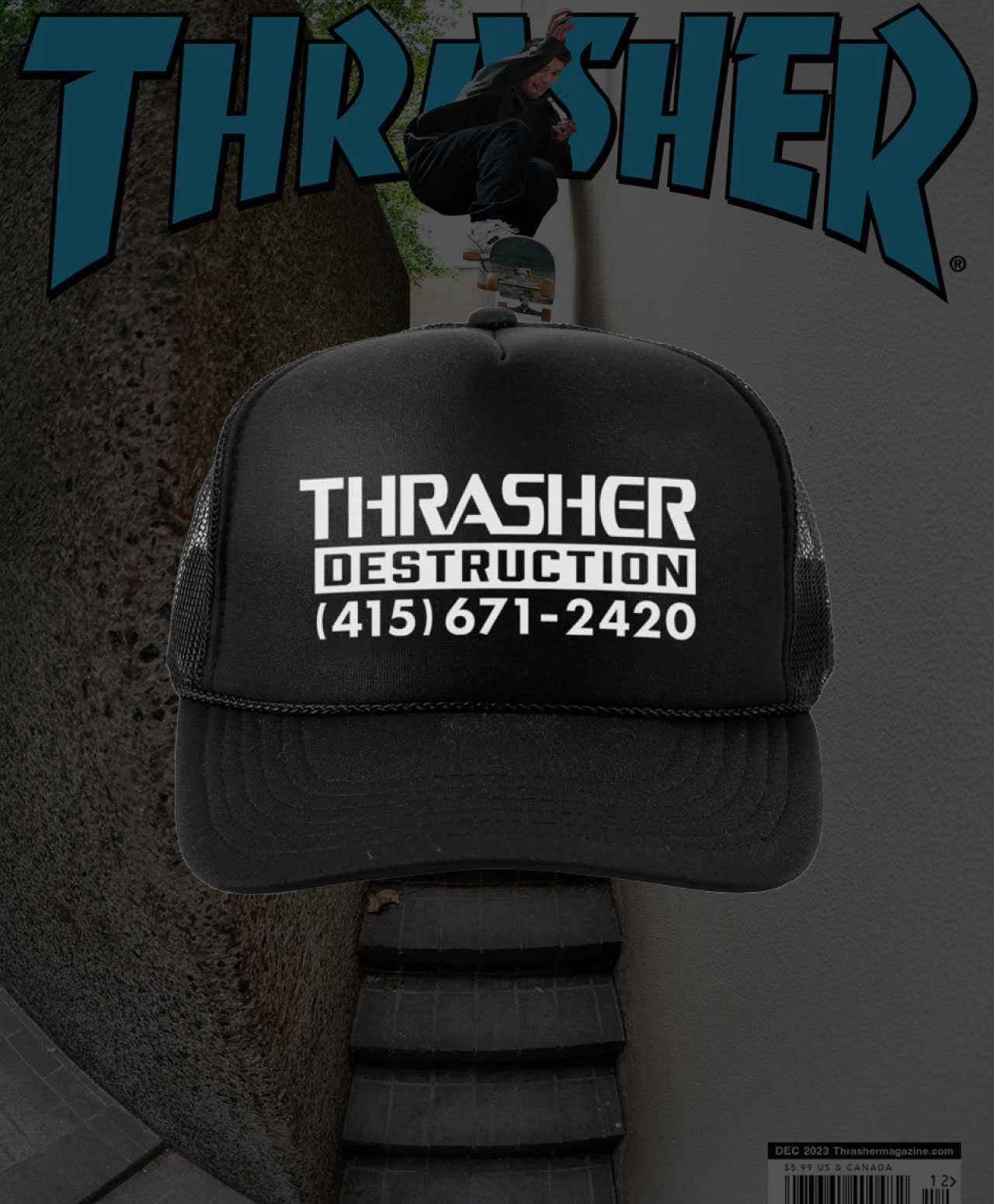 THRASHER DESTRUCTION TRUCKER HAT BLACK