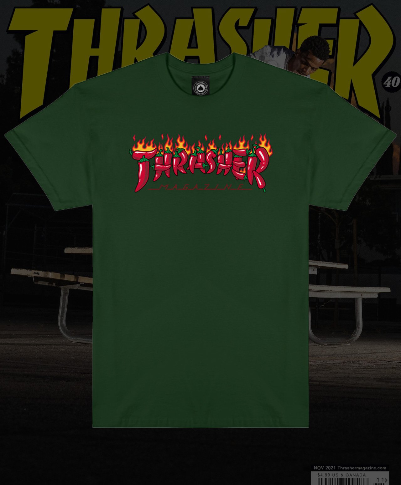 THRASHER FUEGO TEE FOREST GREEN