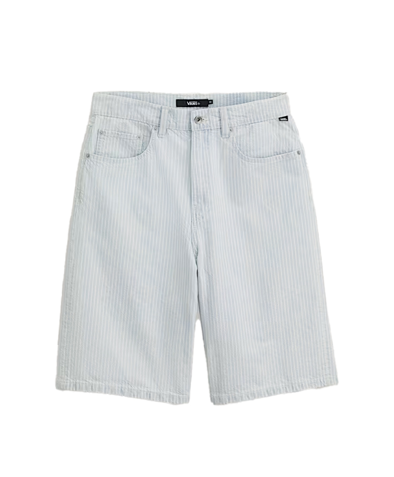 VANS CHECK-5 BAGGY STRIPED DENIM SHORTS BLUE ICE STRIPE
