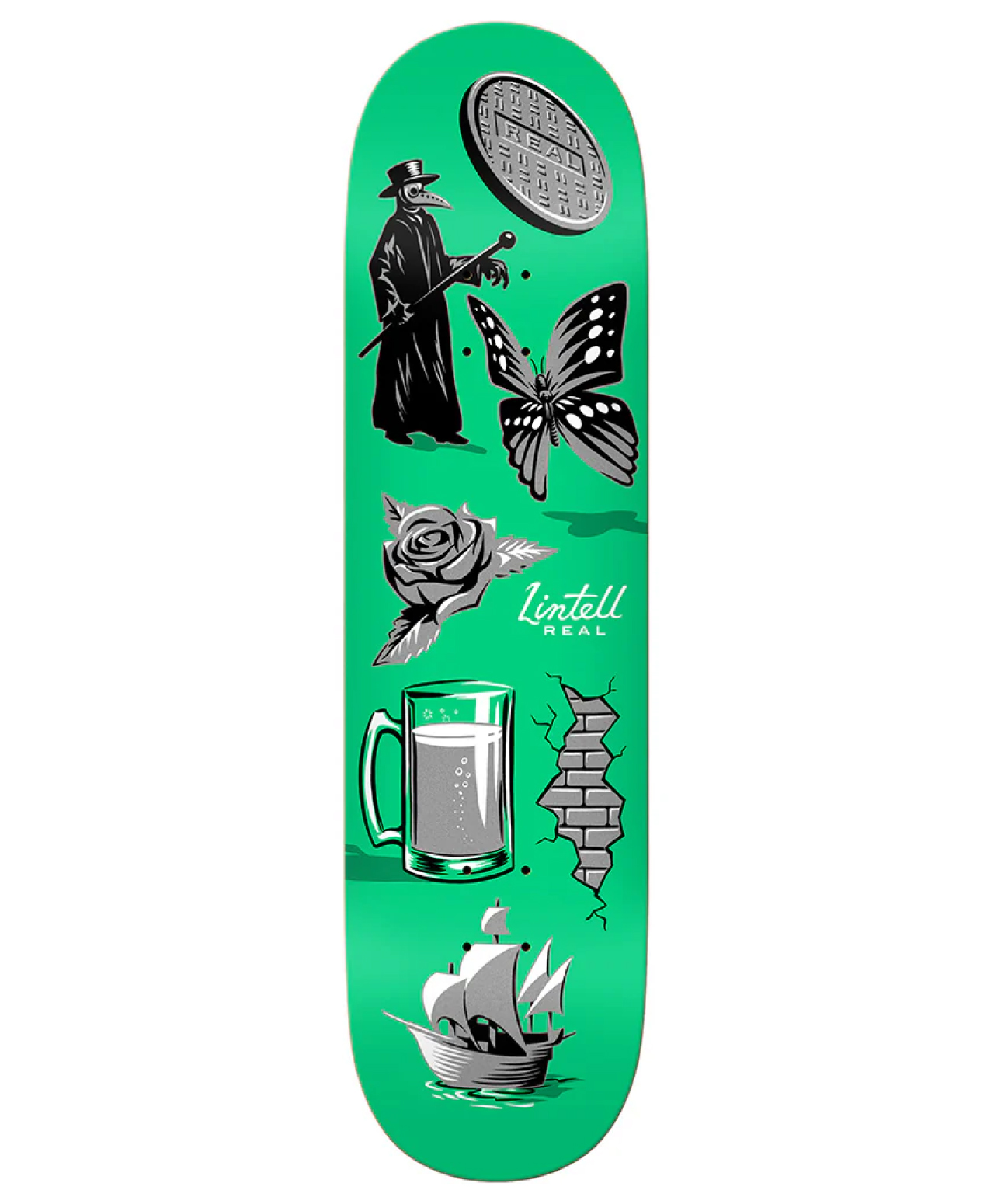 REAL REVEALING HARRY LINTELL SKATE DECK 8.28 GREEN