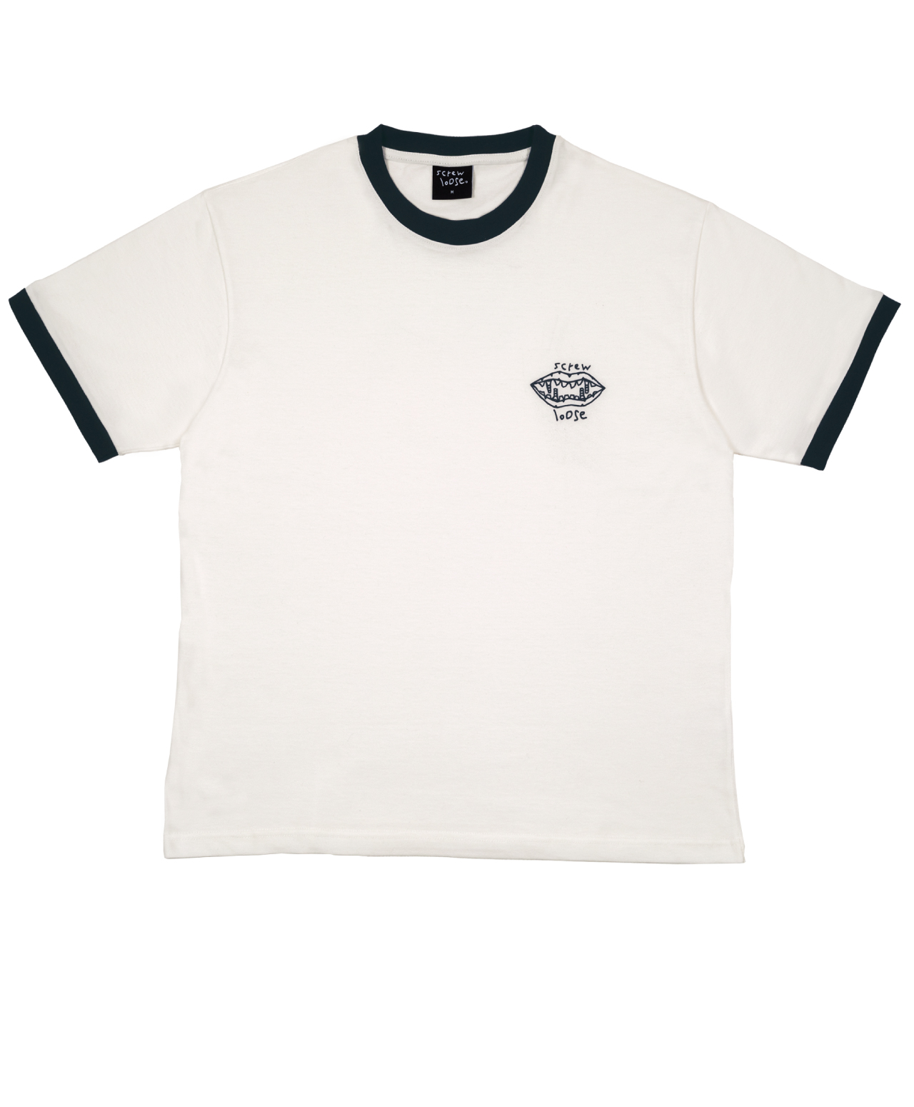 SCREW LOOSE RINGER TEE WHITE/BLUE