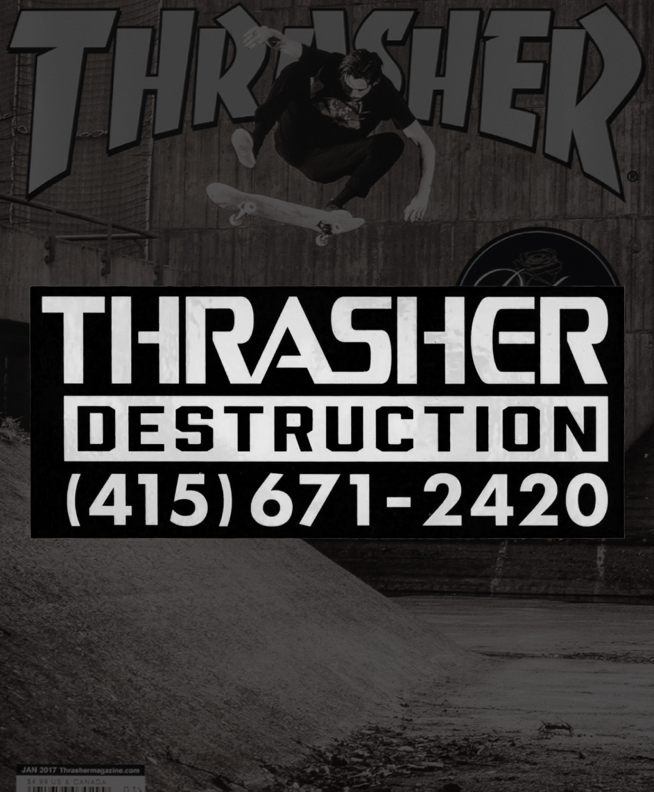 THRASHER DESTRUCTION STICKER BLACK/WHITE