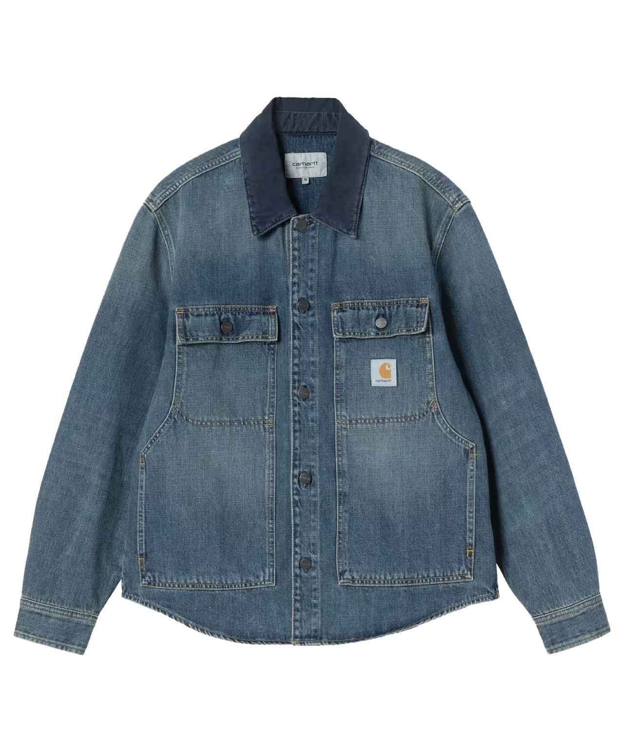 CARHARTT WIP OAKLAND SHIRT JACKET BLUE/DARK NAVY WORN USED WASH