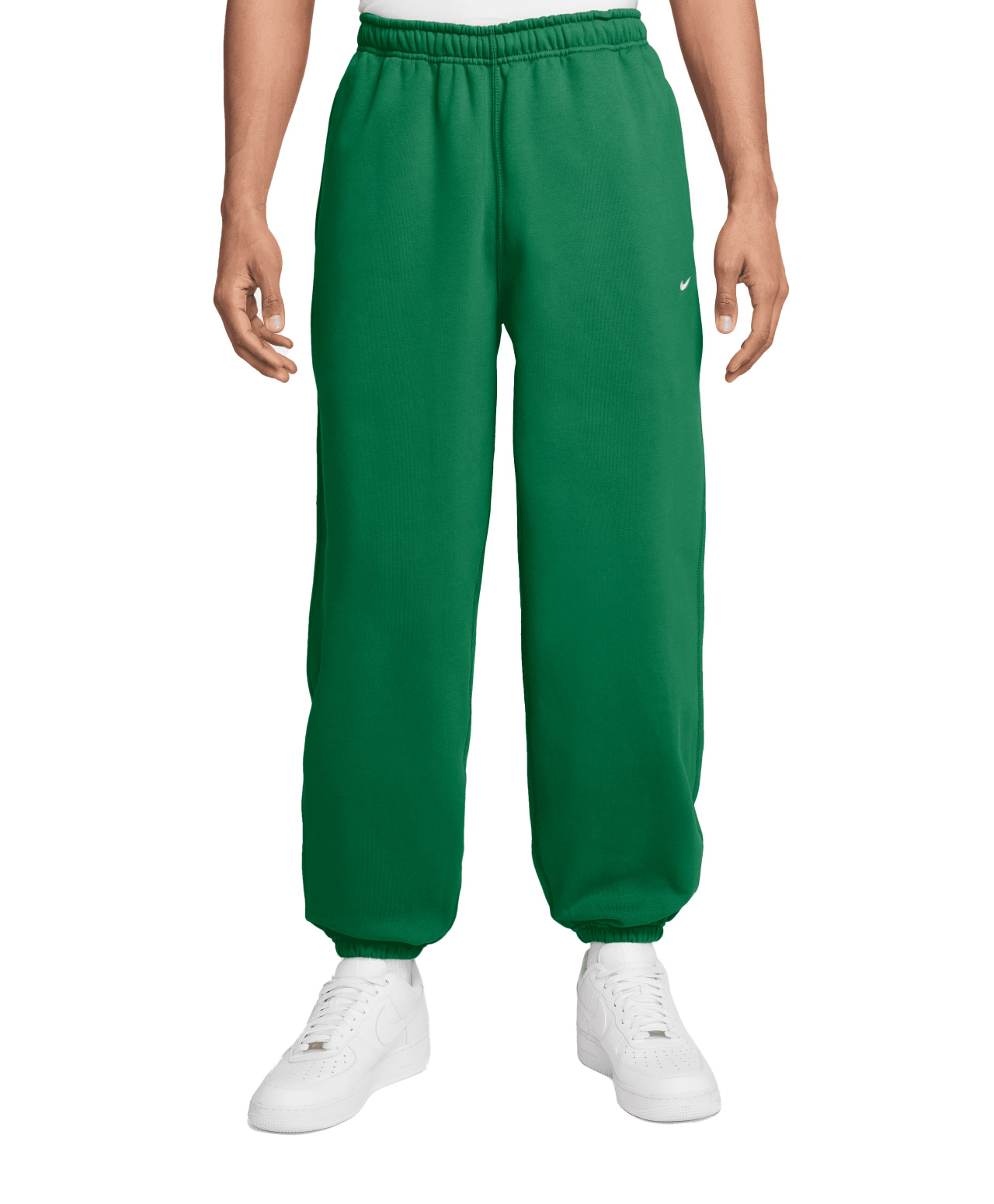 NIKE LIFE SOLO SWOOSH CUFFED FLEECE PANTS COURT GREEN/WHITE