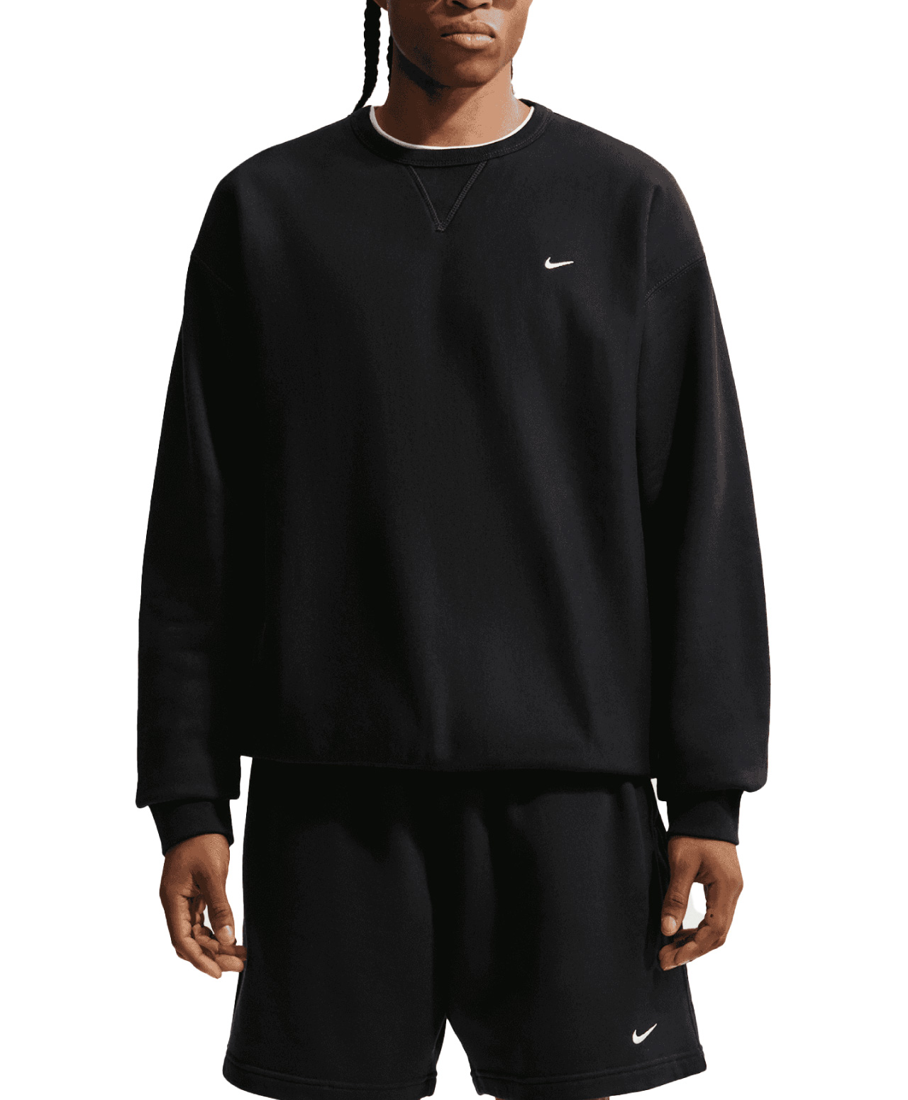 NIKE SOLO SWOOSH FLEECE CREW BLACK/WHITE