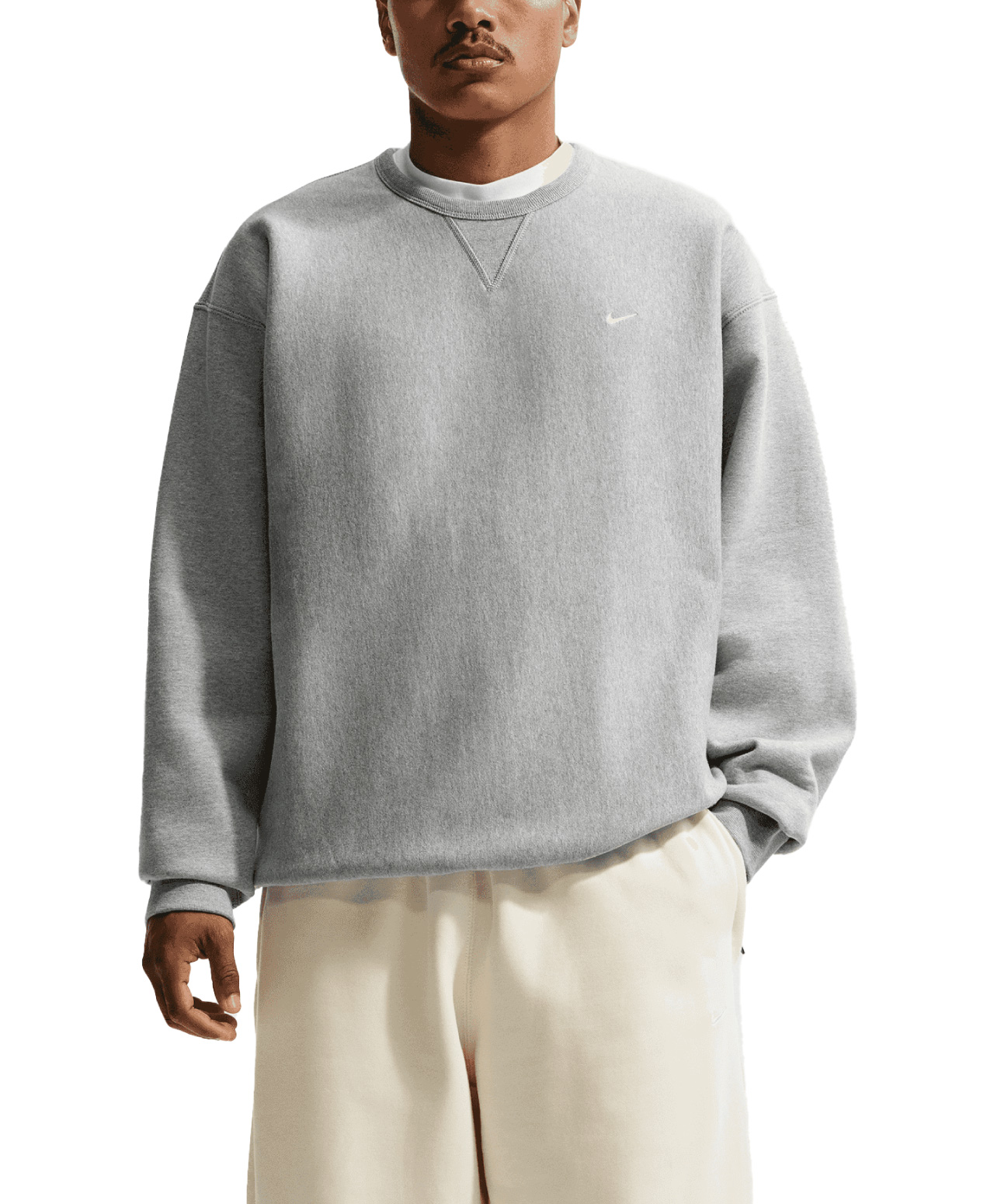 NIKE SOLO SWOOSH FLEECE CREW DARK GREY HEATHER/WHITE