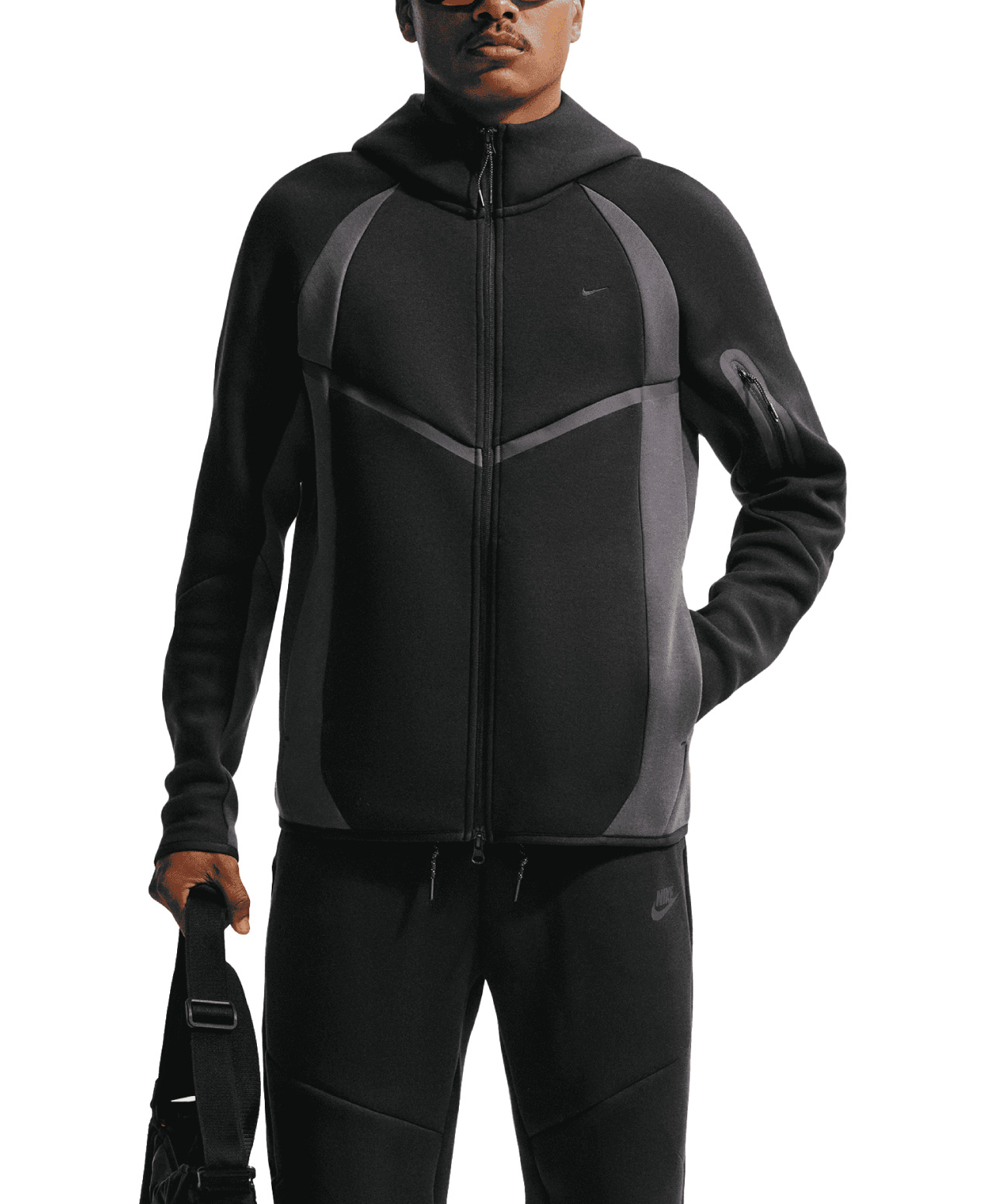 NIKE TECH COLOR-BLOCK FULL-ZIP FLEECE WINDRUNNER JACKET BLACK/ANTHRACITE