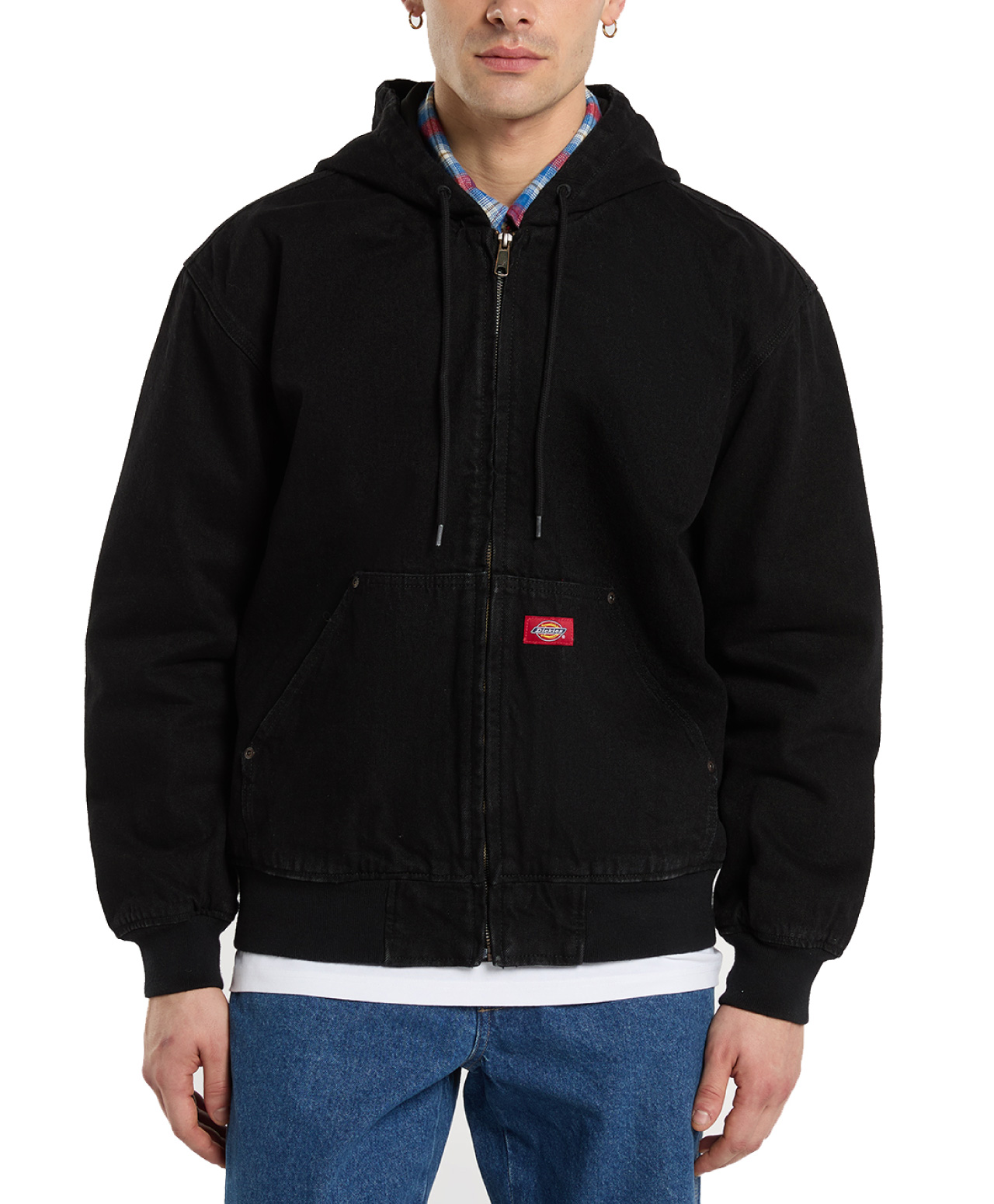 DICKIES HILHAM LINED DENIM HOODED BOMBER JACKET BLACK