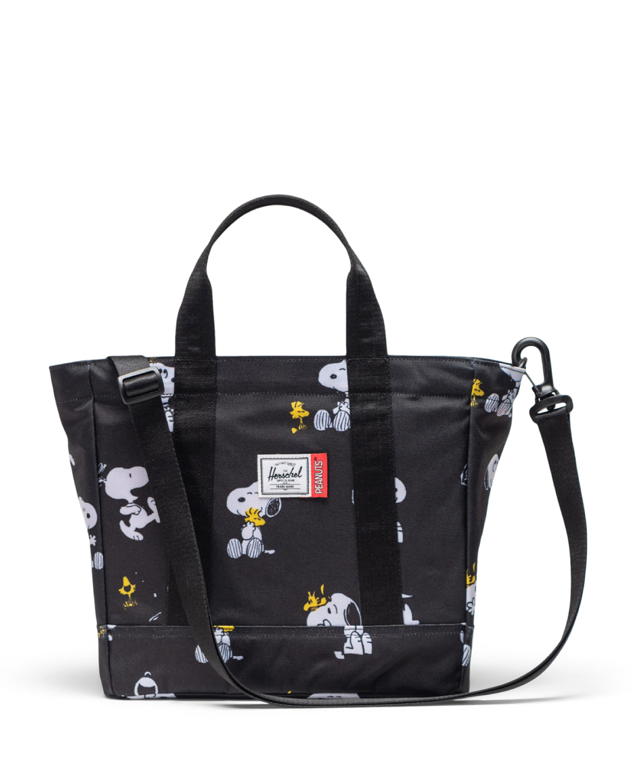 HERSCHEL X PEANUTS HERITAGE SMALL TOTE BAG SNOOPY AND WOODSTOCK BLACK