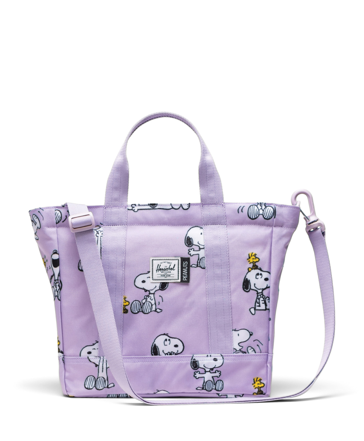 HERSCHEL X PEANUTS HERITAGE SMALL TOTE BAG SNOOPY AND WOODSTOCK PASTEL LILAC
