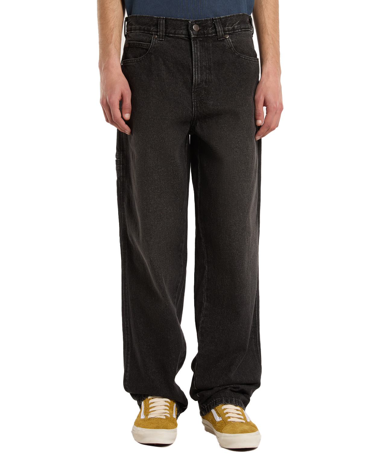 DICKIES 958 BAGGY TAPERED WORK PANTS BLACK WASH FADED