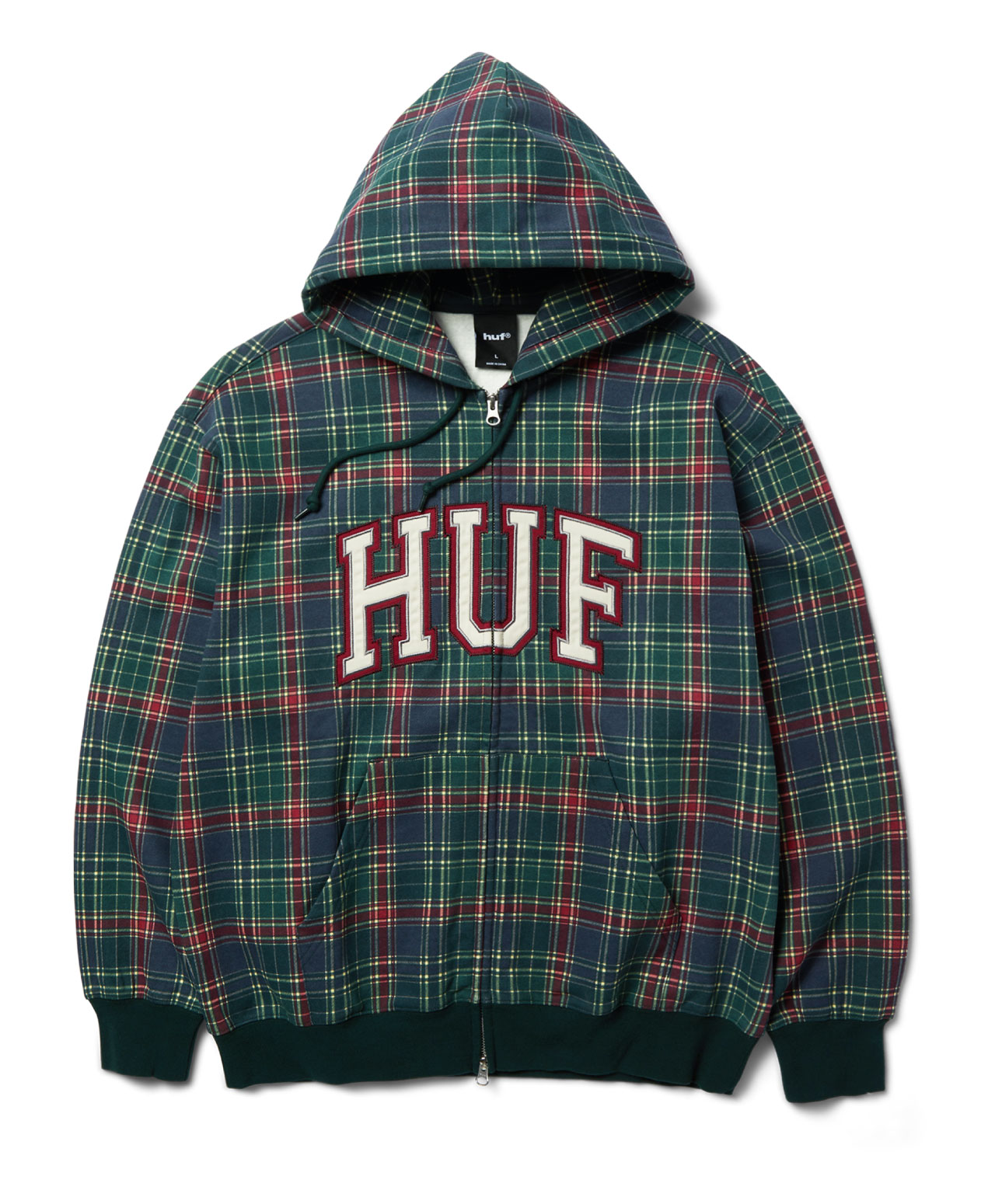 HUF ARCH PLAID FULL ZIP HEAVYWEIGHT HOOD FOREST