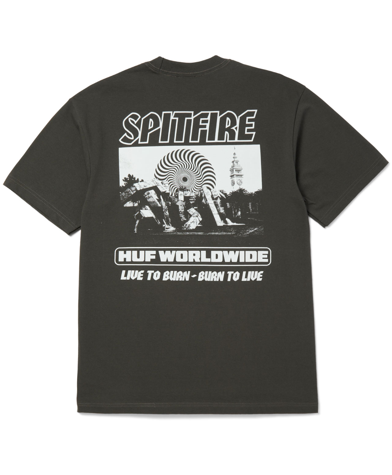 HUF X SPITFIRE BURN HEAVYWEIGHT TEE WASHED BLACK
