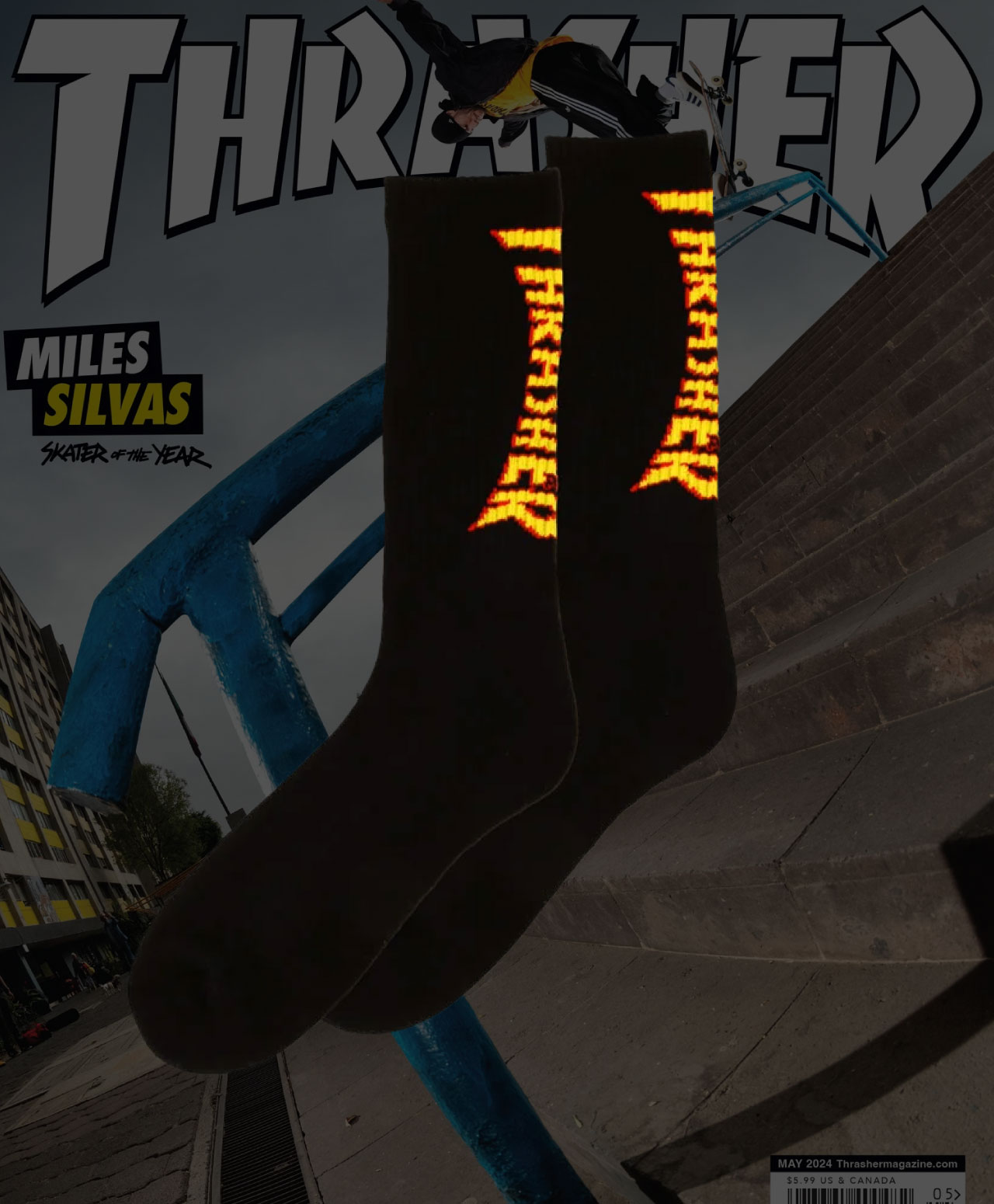 THRASHER FLAME SOCKS BLACK