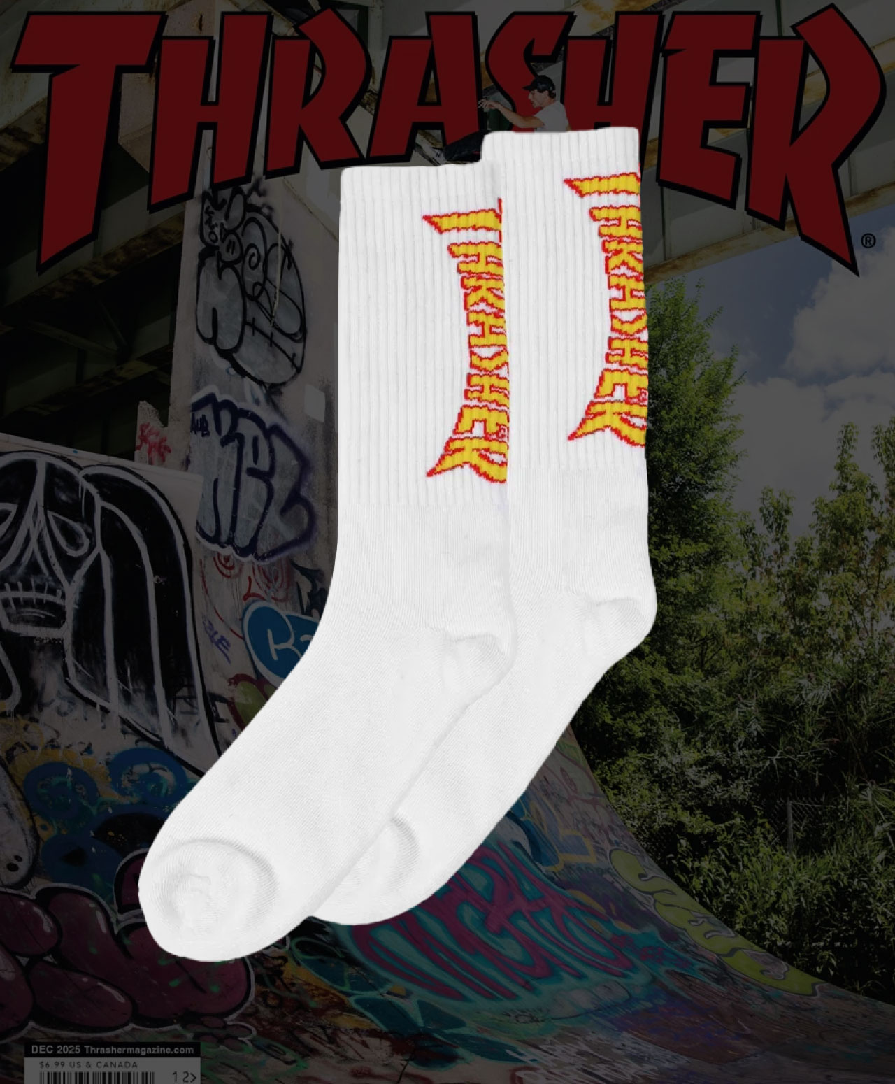 THRASHER FLAME SOCKS WHITE