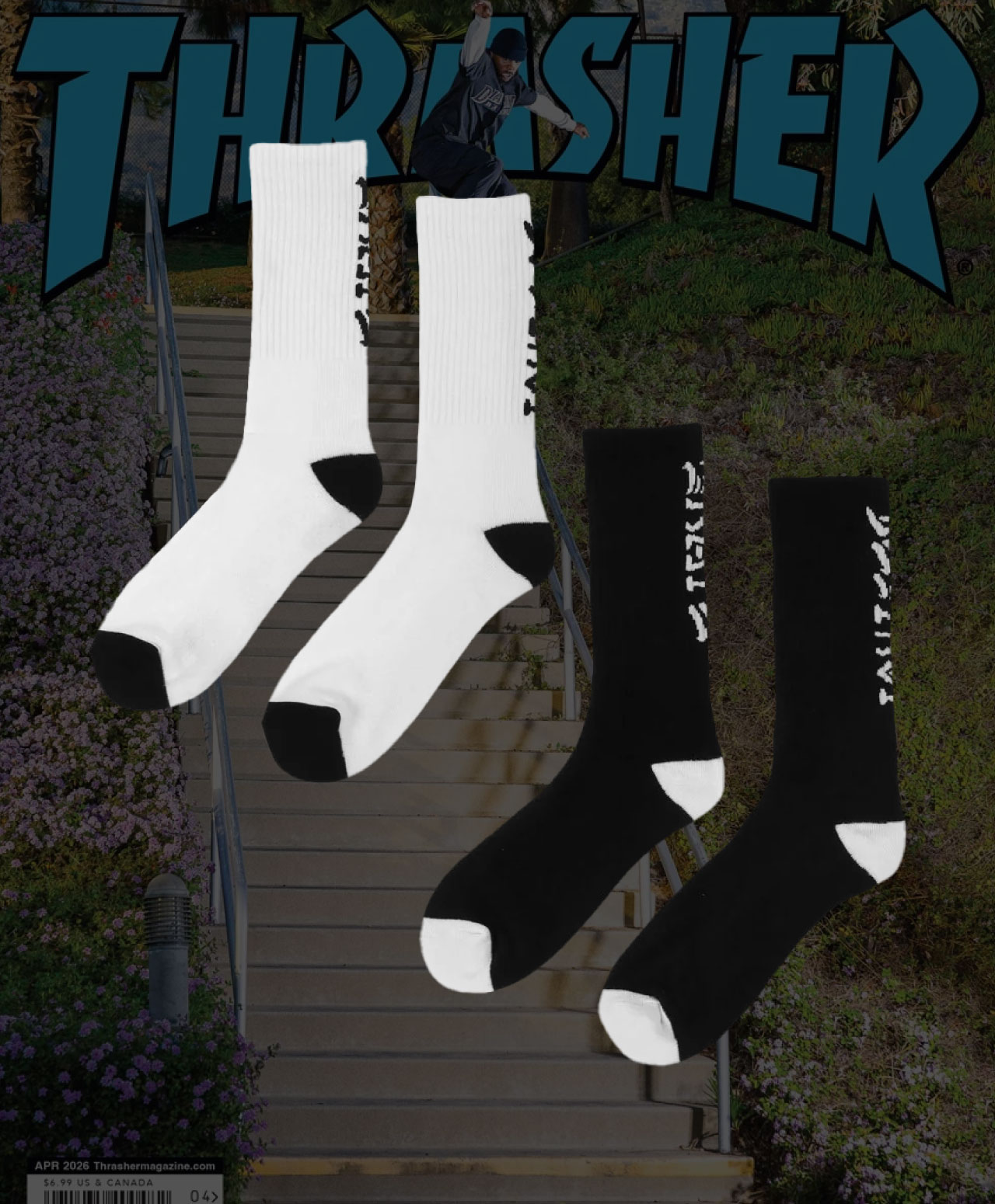 THRASHER SKATE AND DESTROY 2-PACK SOCKS BLACK/WHITE