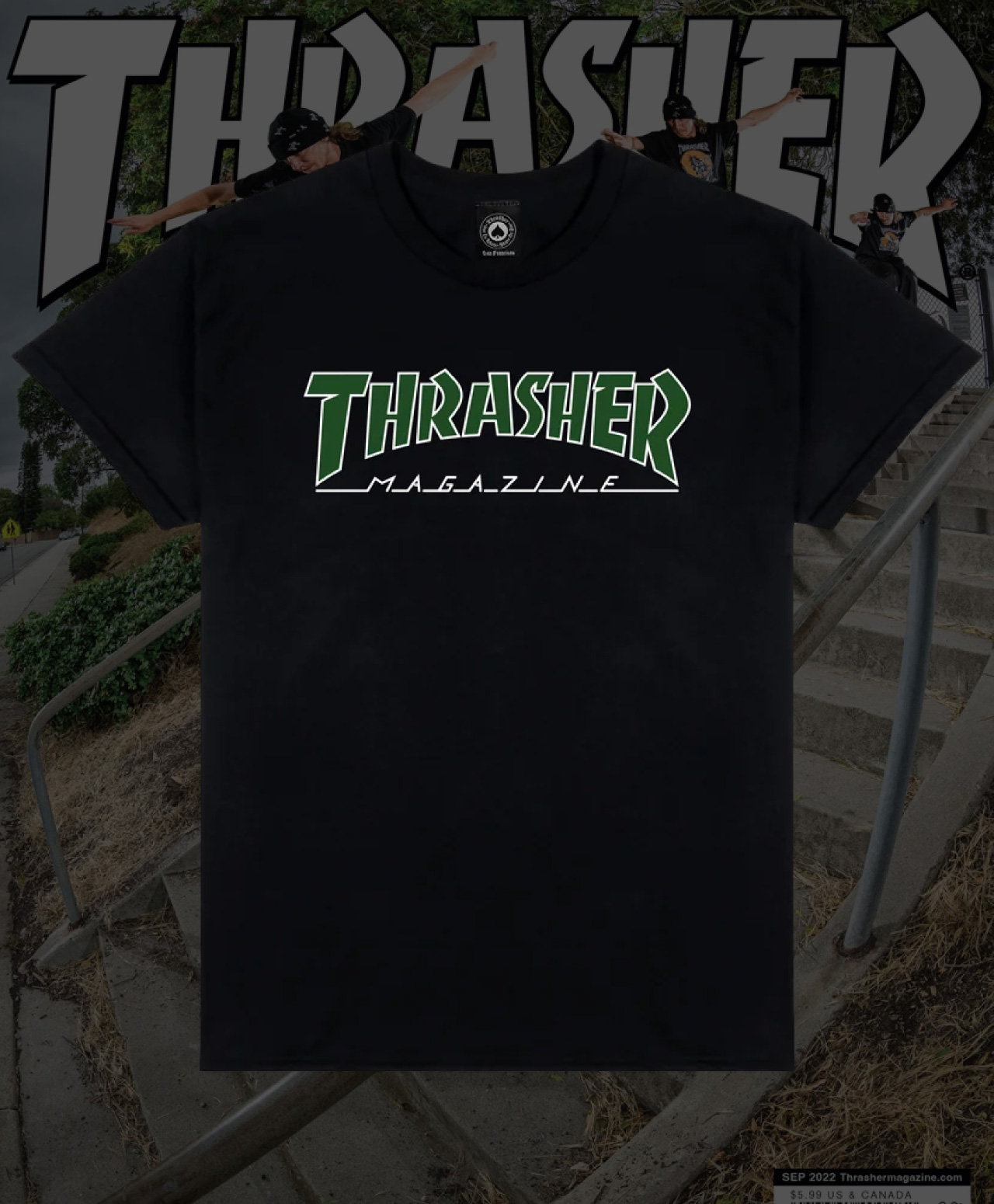 THRASHER OUTLINED TEE BLACK/GREEN