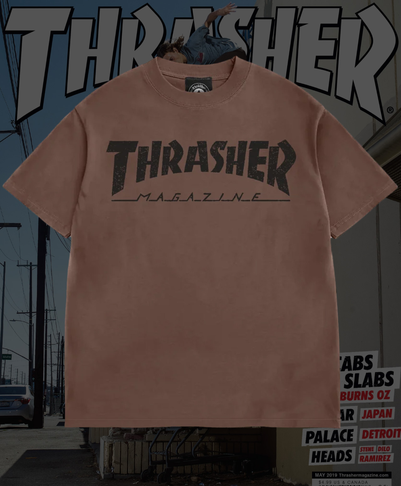 THRASHER MAG LOGO VINTAGE TEE CHOCOLATE