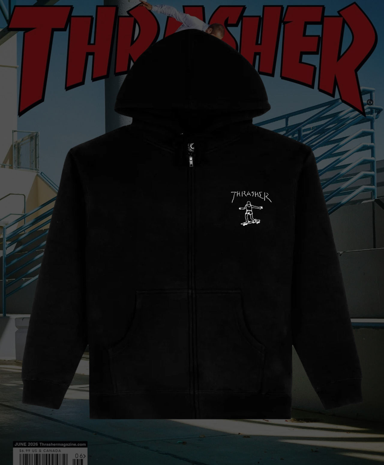 THRASHER GONZ LOGO ZIP HOOD BLACK
