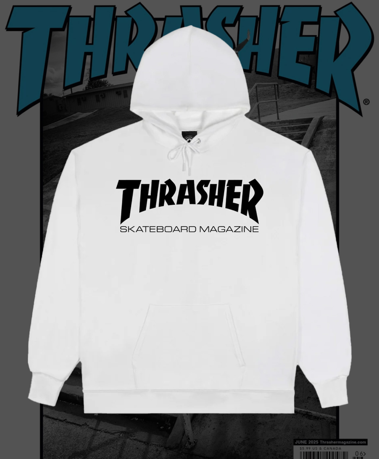 THRASHER SKATE MAG HOOD WHITE/BLACK