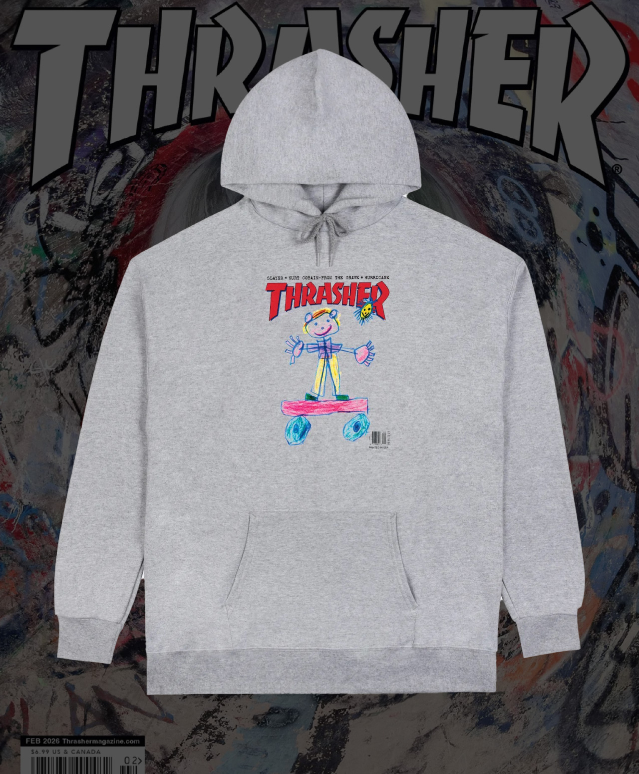 THRASHER KID COVER HOOD ASH GREY