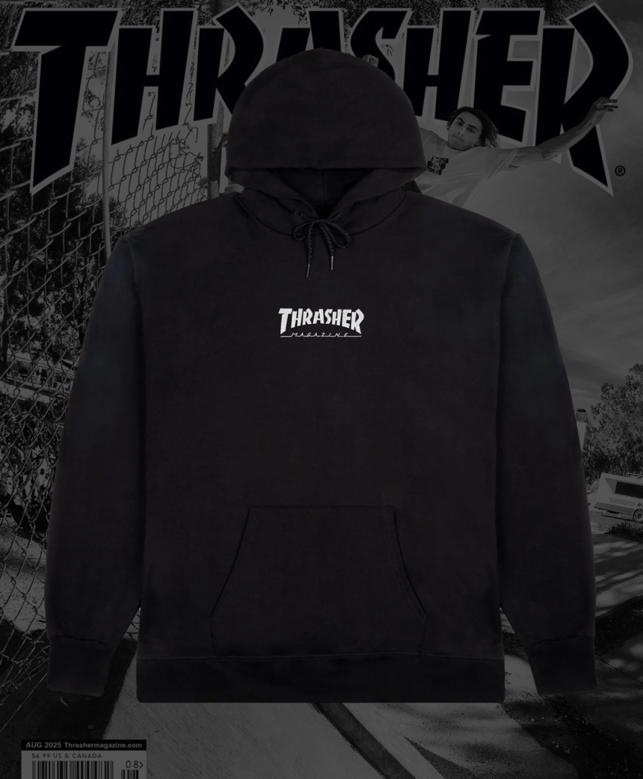 THRASHER HEAVYWEIGHT EMBROIDERED MAG LOGO HOOD BLACK