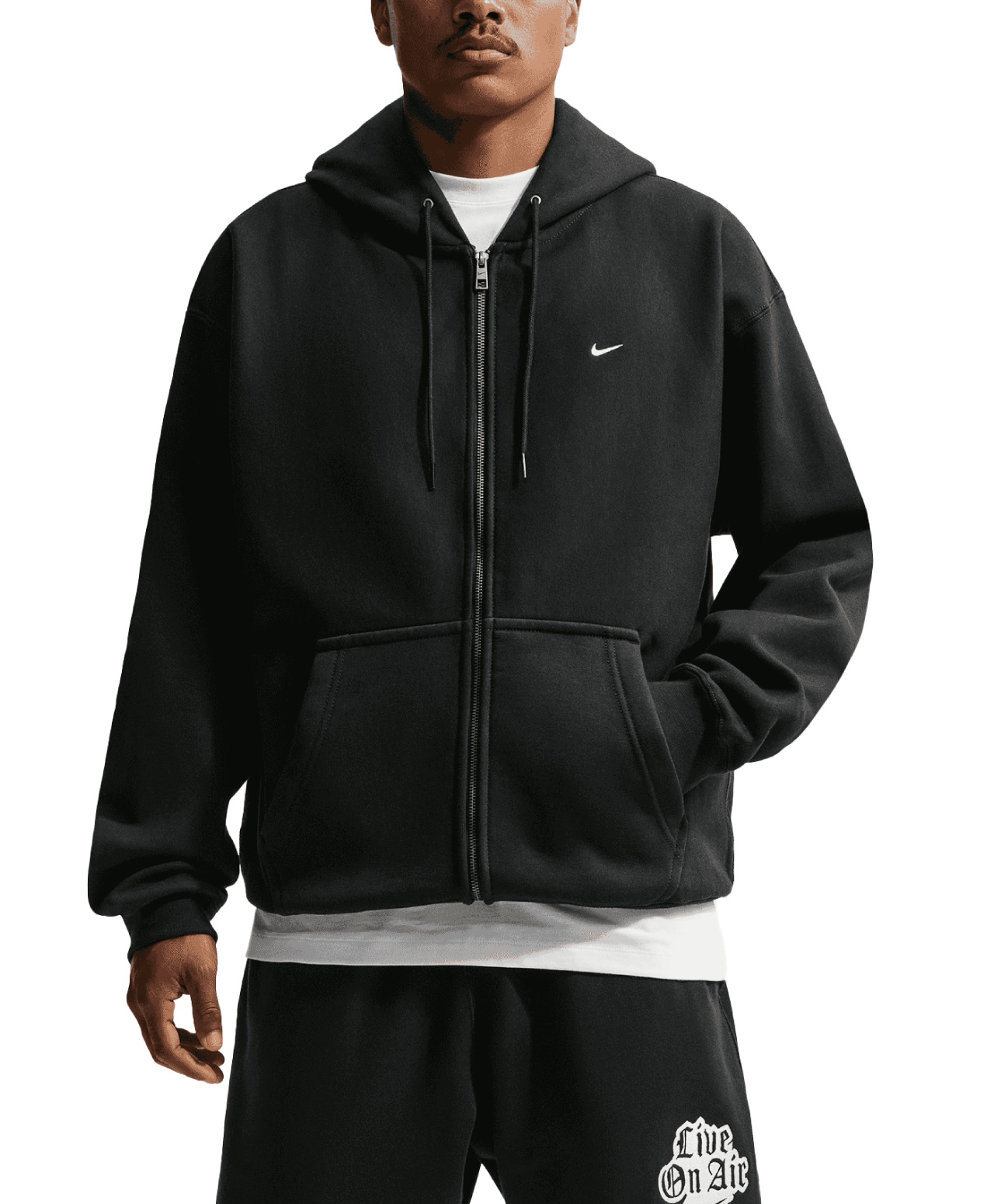 NIKE CLUB SOLO SWOOSH ZIP HOOD BLACK/WHITE