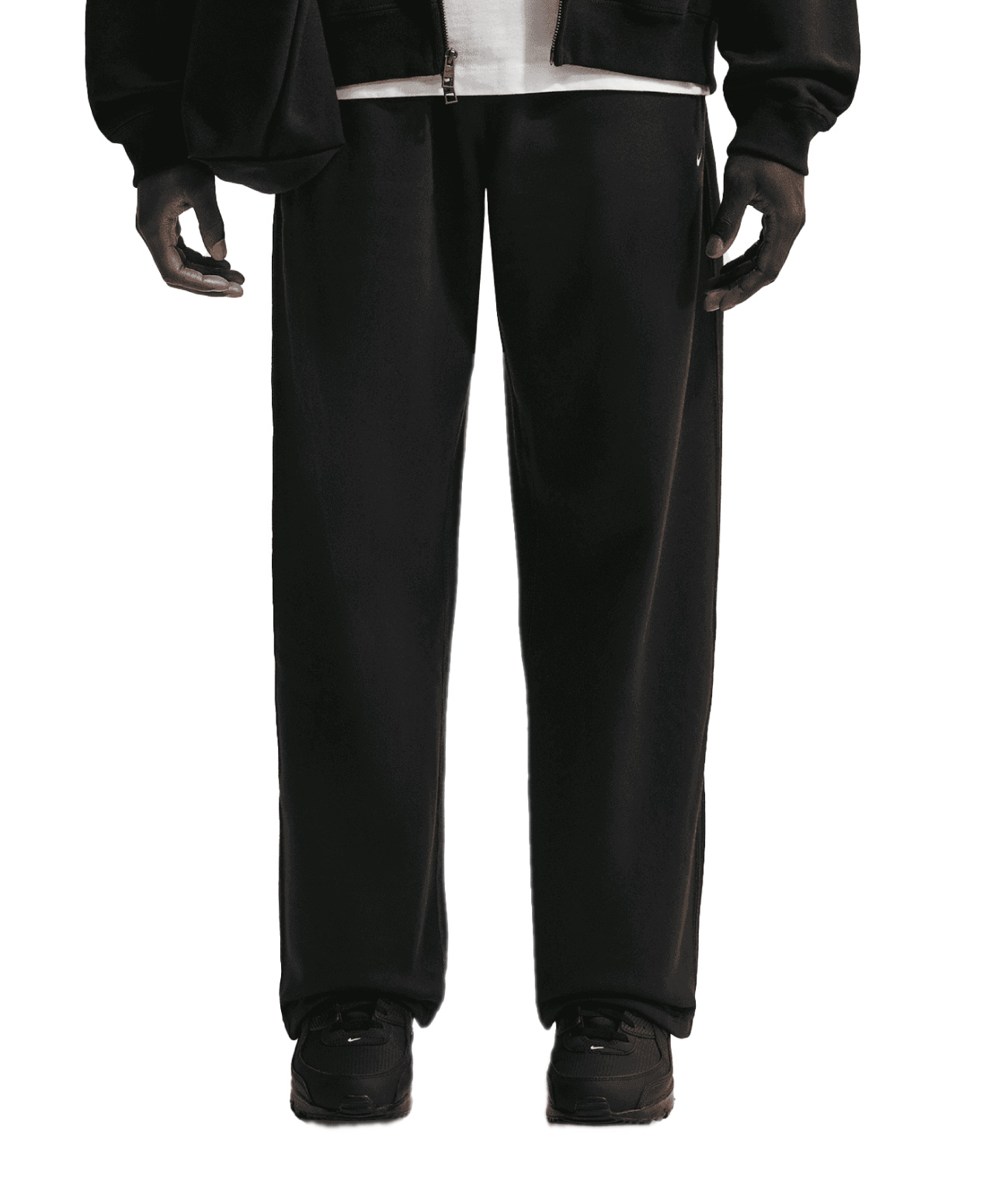 NIKE SOLO SWOOSH OPEN-HEM FLEECE PANTS BLACK/WHITE