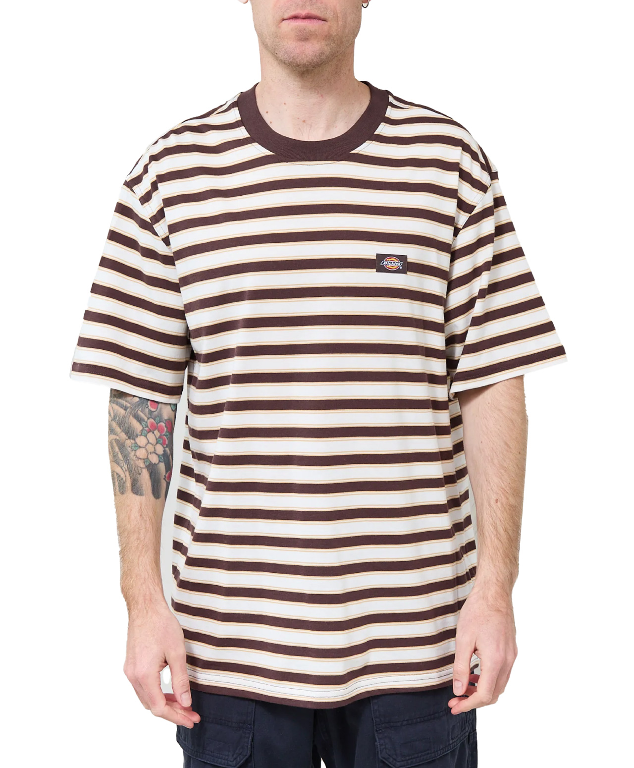 DICKIES STRIPE TEE CHOCOLATE BROWN