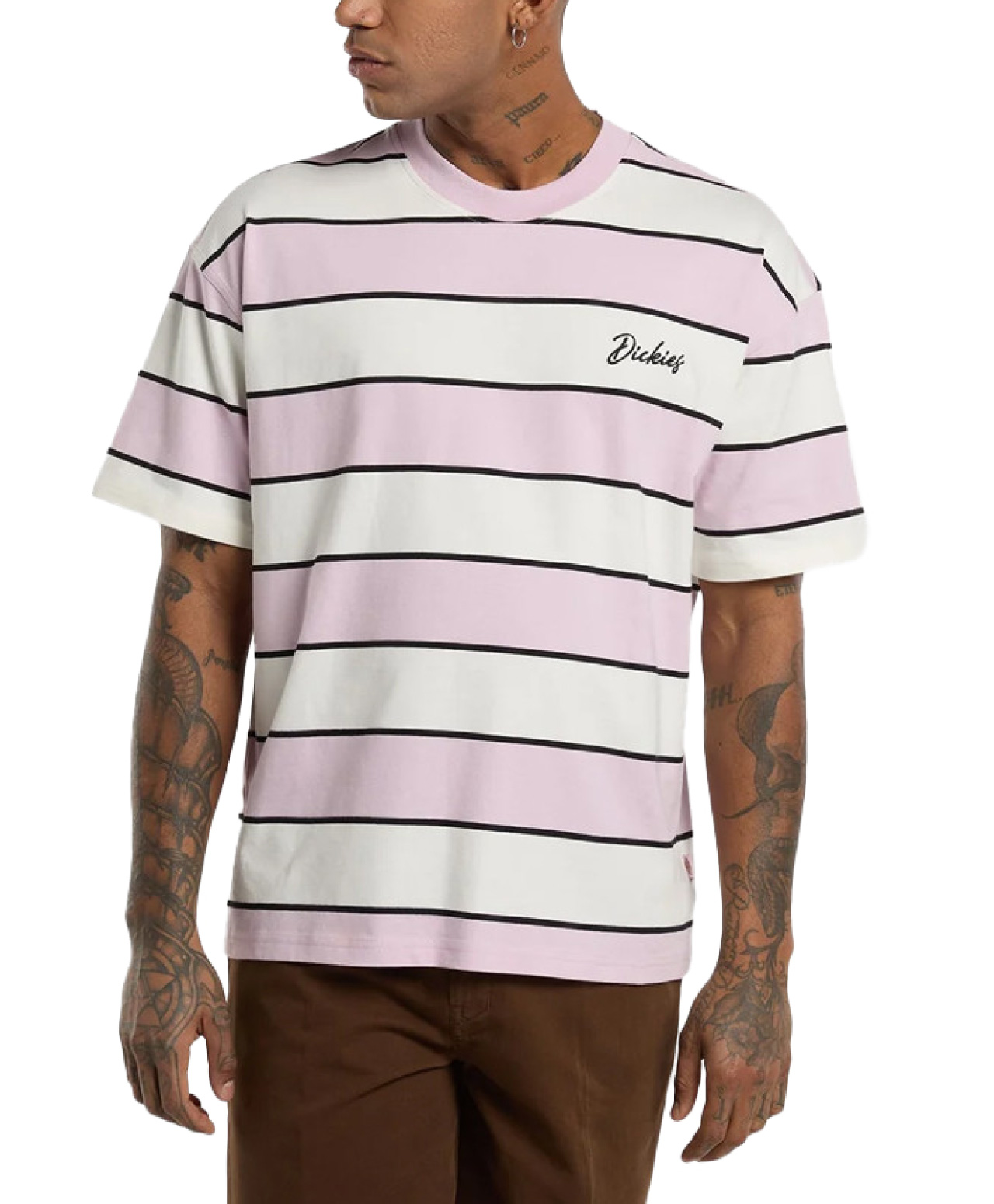 DICKIES EMBROIDERY STRIPE TEE ECRU