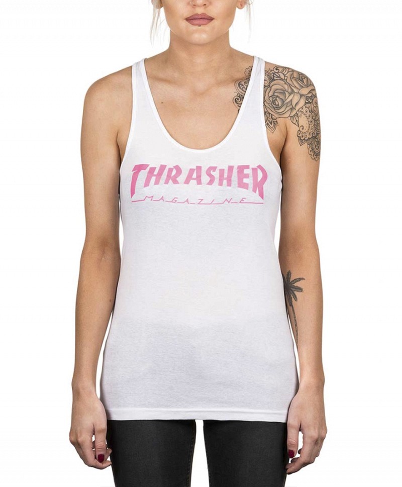 THRASHER MAG LOGO RACERBACK LADIES TANK WHITE