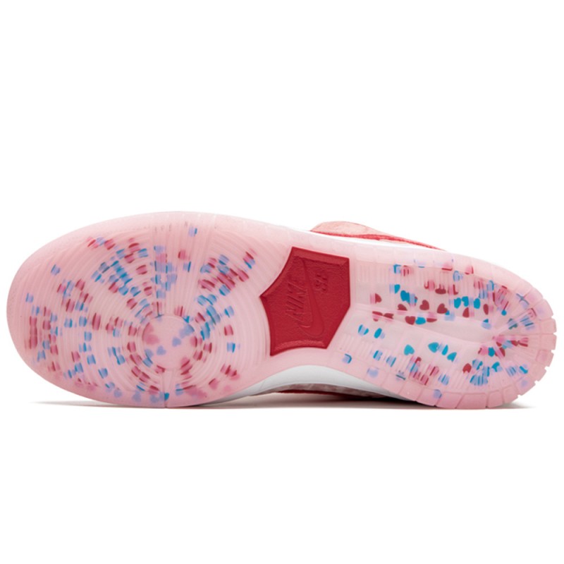 NIKE SB X STRANGELOVE SKATEBOARDS DUNK LOW PRO BRIGHT MELON/GYM RED-MED SOFT PINK