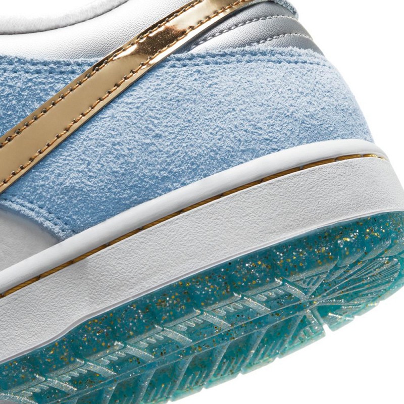NIKE SB X SEAN CLIVER DUNK LOW PRO WHITE/METALLIC GOLD-PSYCHIC BLUE