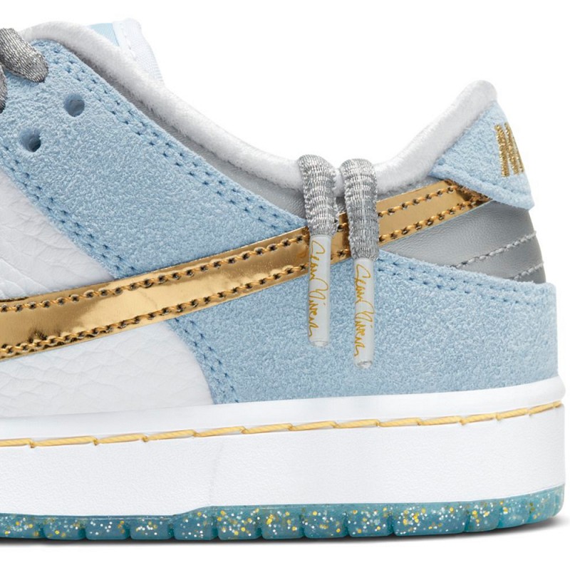 NIKE SB X SEAN CLIVER DUNK LOW PRO (PS) KIDS WHITE/METALLIC GOLD-PSYCHIC BLUE
