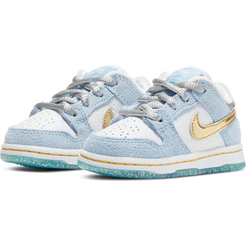 NIKE SB X SEAN CLIVER DUNK LOW PRO (TD) TODDLERS WHITE/METALLIC GOLD-PSYCHIC BLUE